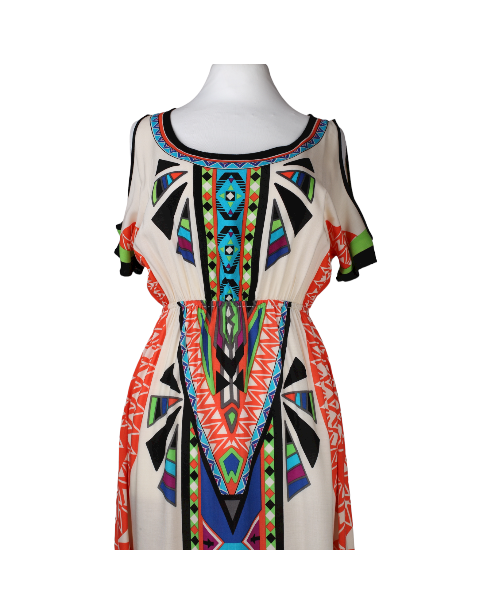 فستان ماكسي بنقوش حضارة الأزتك باللون البيج من متجر بيتش بف