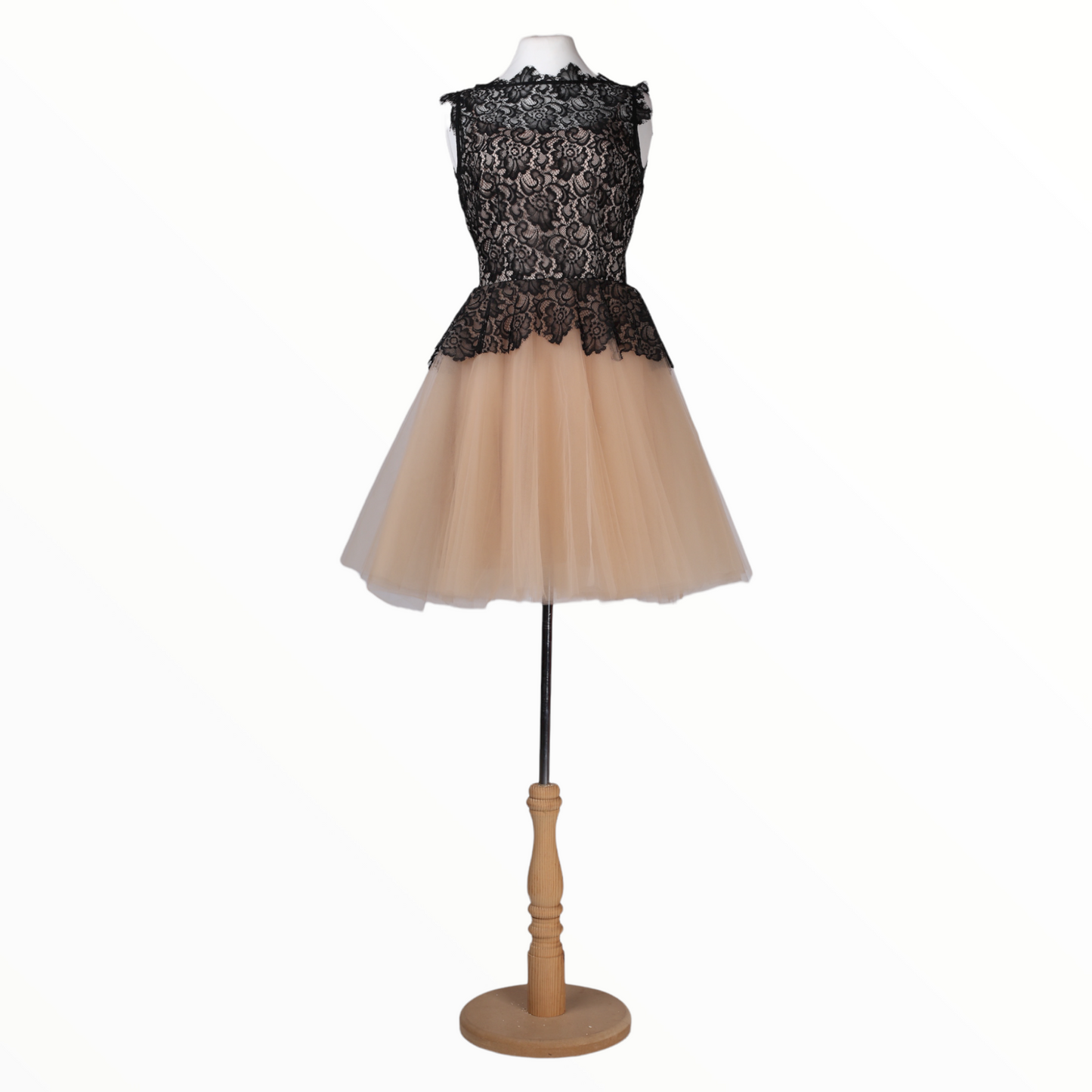 Nha Khanh Mini Black Lace With Beige Tulle Dress