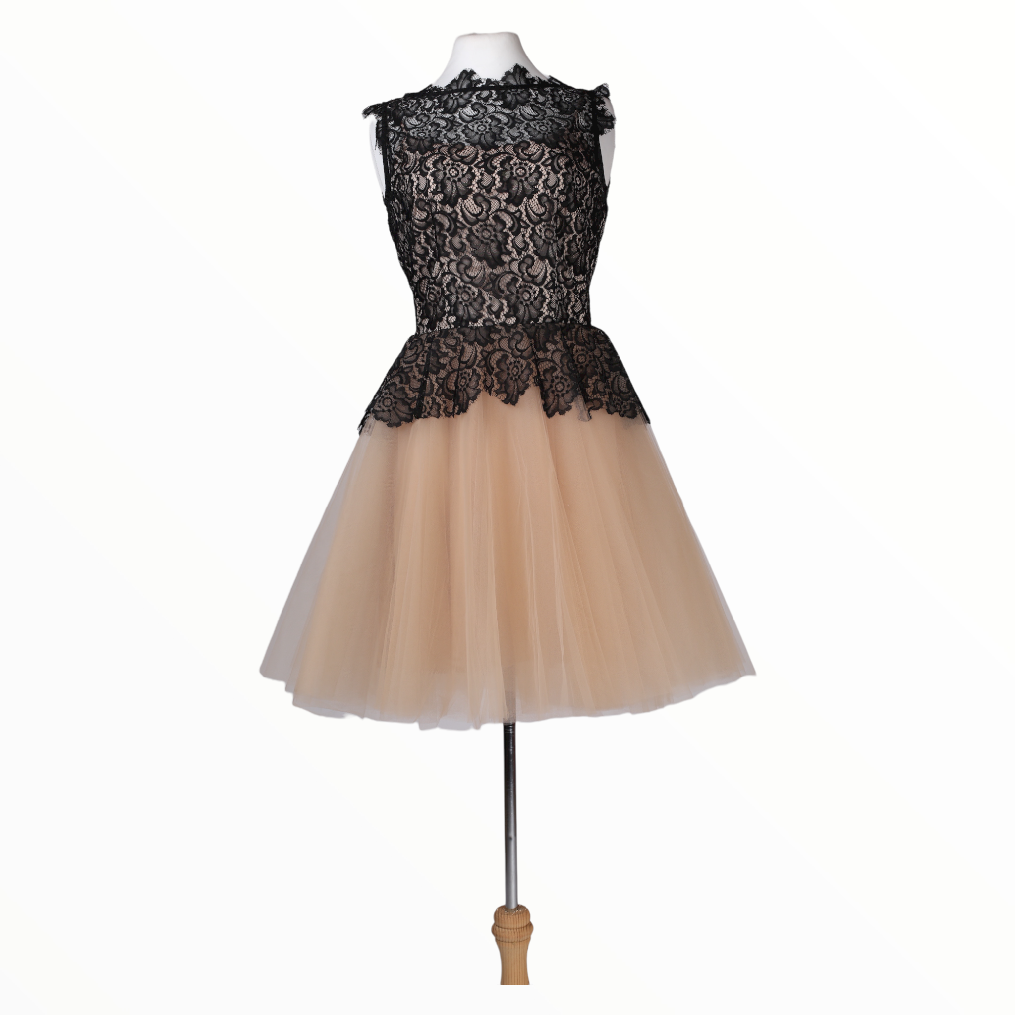 Nha Khanh Mini Black Lace With Beige Tulle Dress