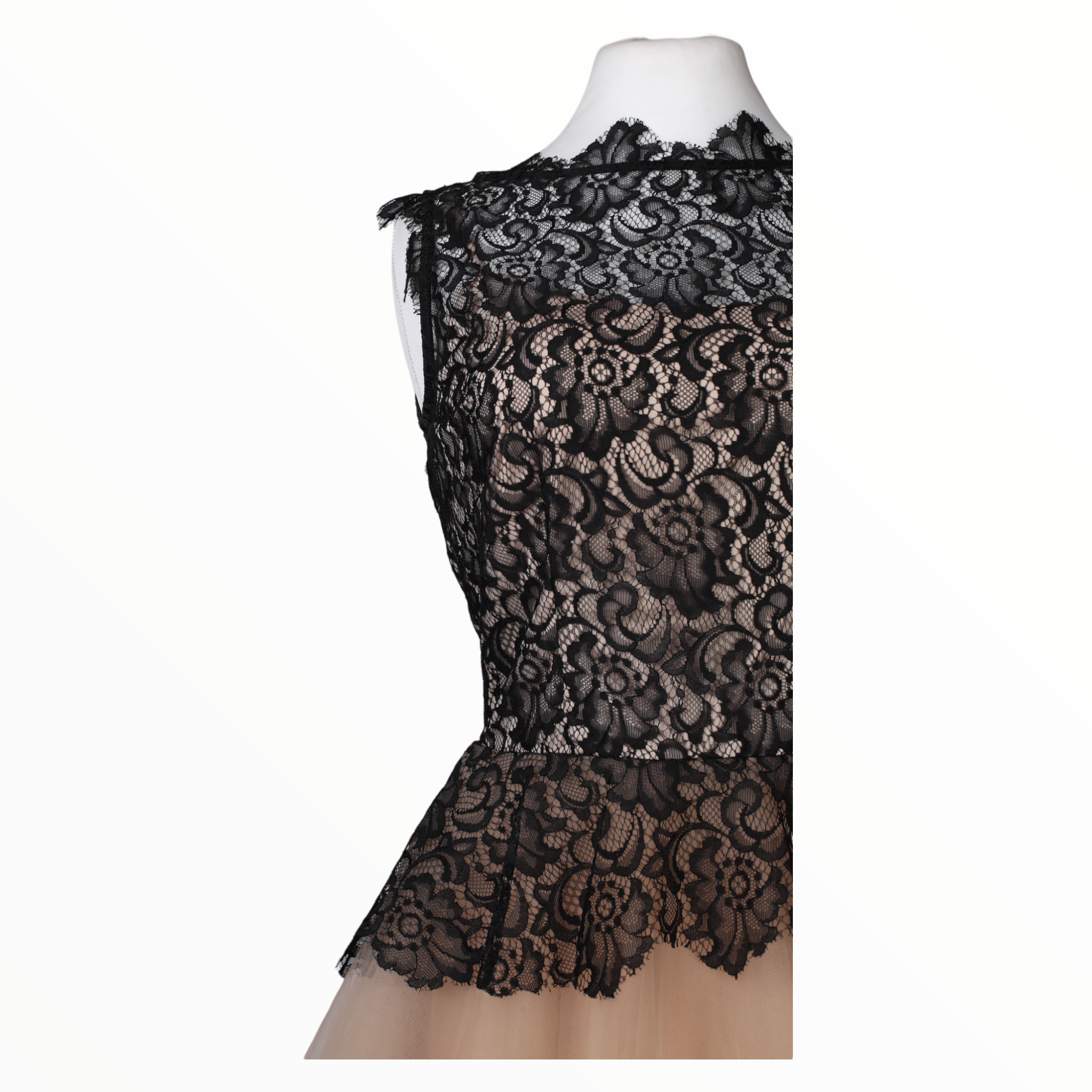 Nha Khanh Mini Black Lace With Beige Tulle Dress