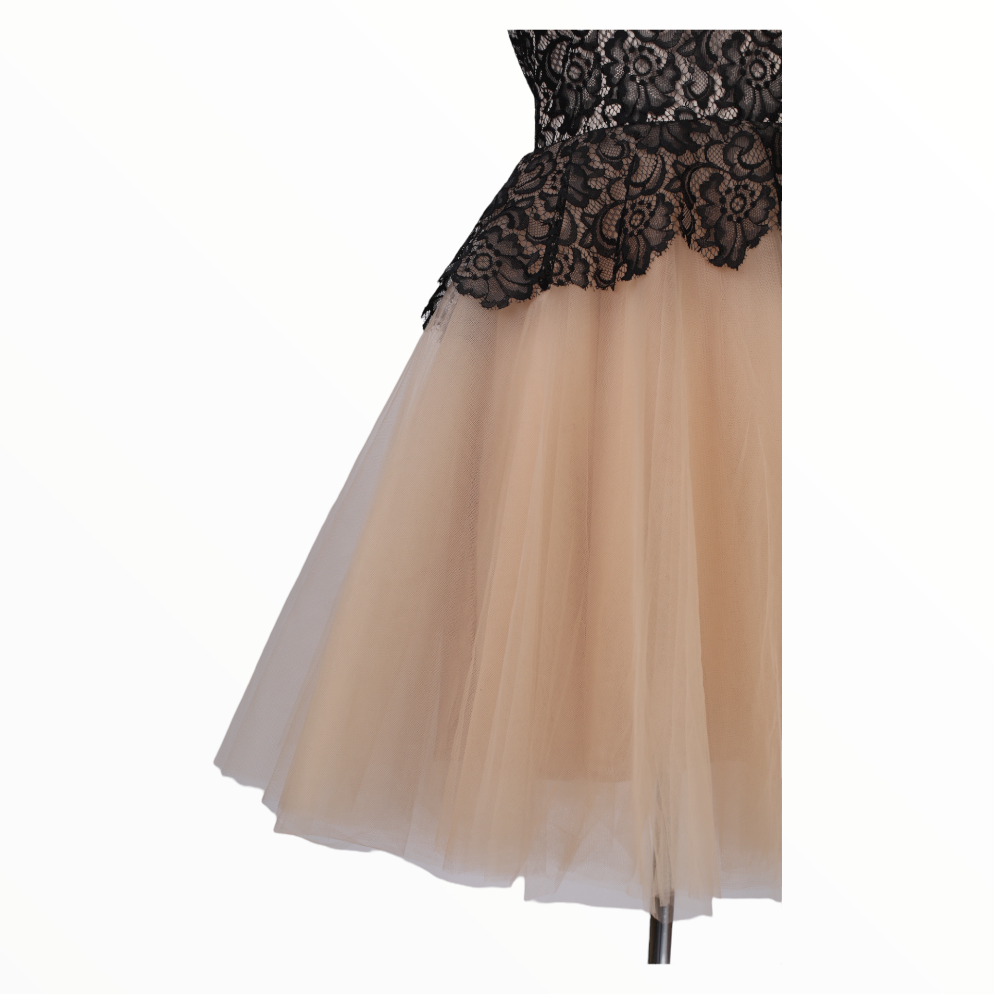 Nha Khanh Mini Black Lace With Beige Tulle Dress