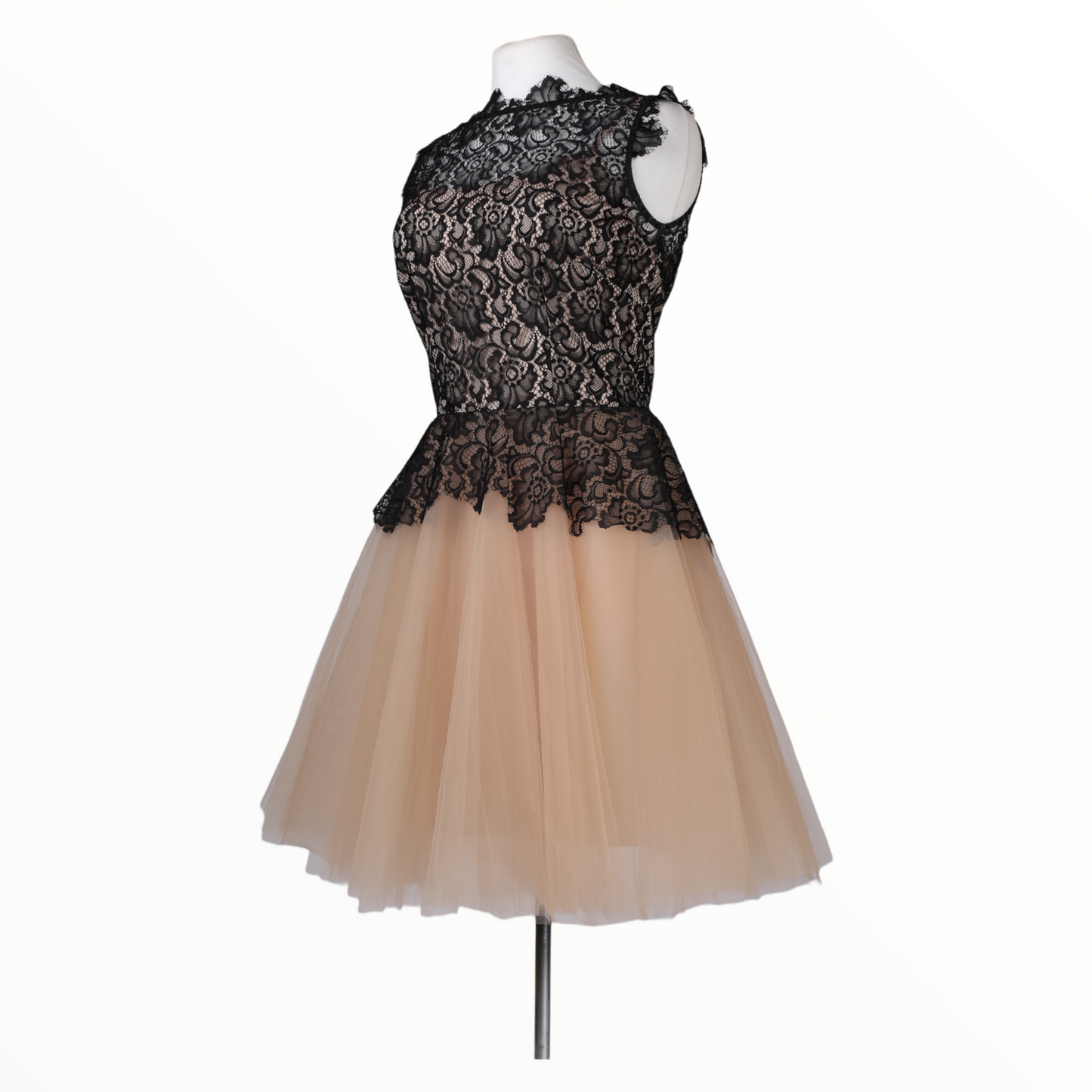 Nha Khanh Mini Black Lace With Beige Tulle Dress