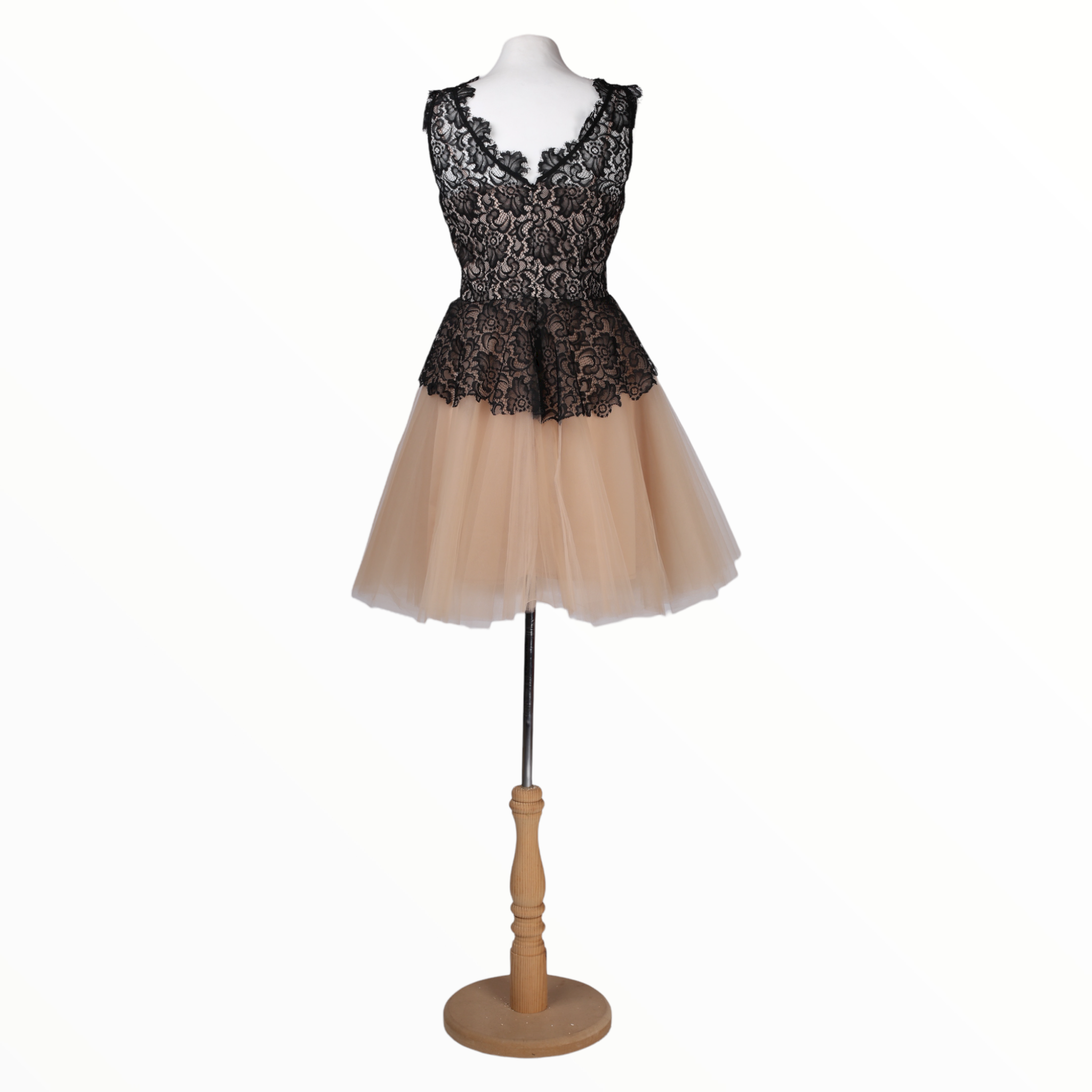 Nha Khanh Mini Black Lace With Beige Tulle Dress