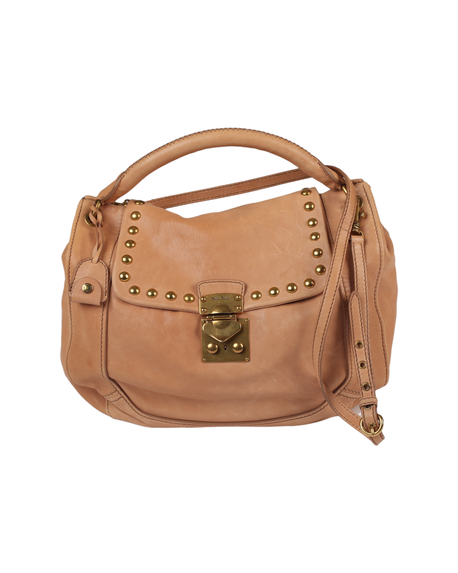 حقيبة   ماركة ميو ميو من الجلد البيج