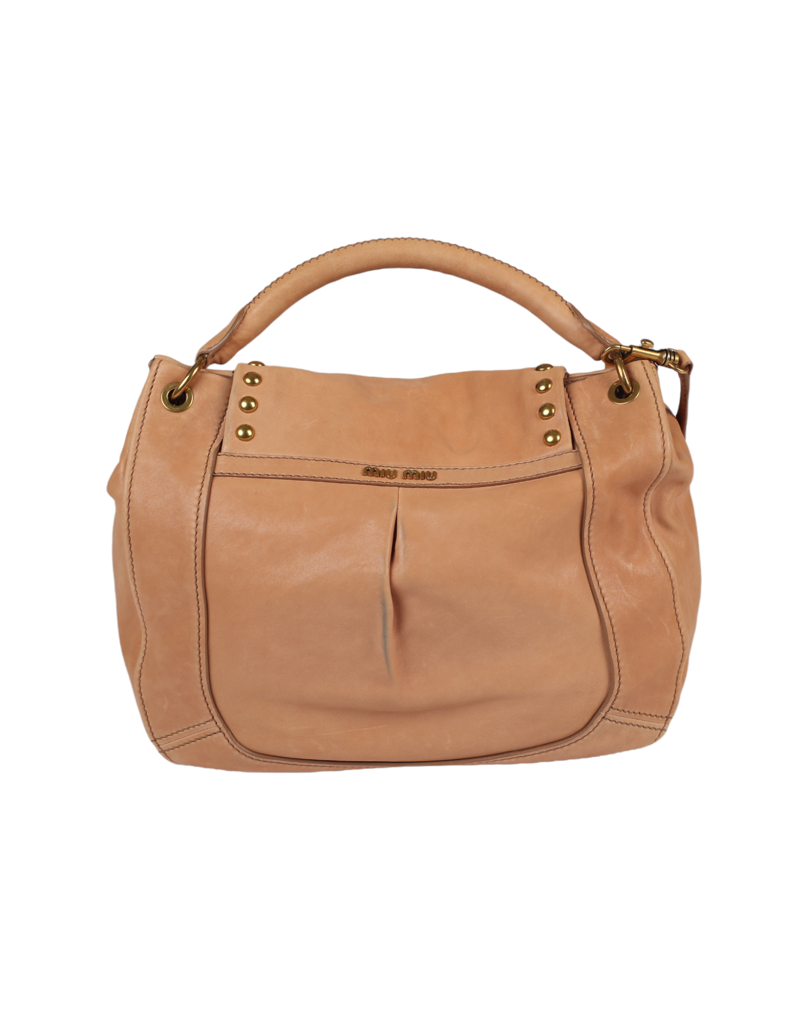 حقيبة   ماركة ميو ميو من الجلد البيج