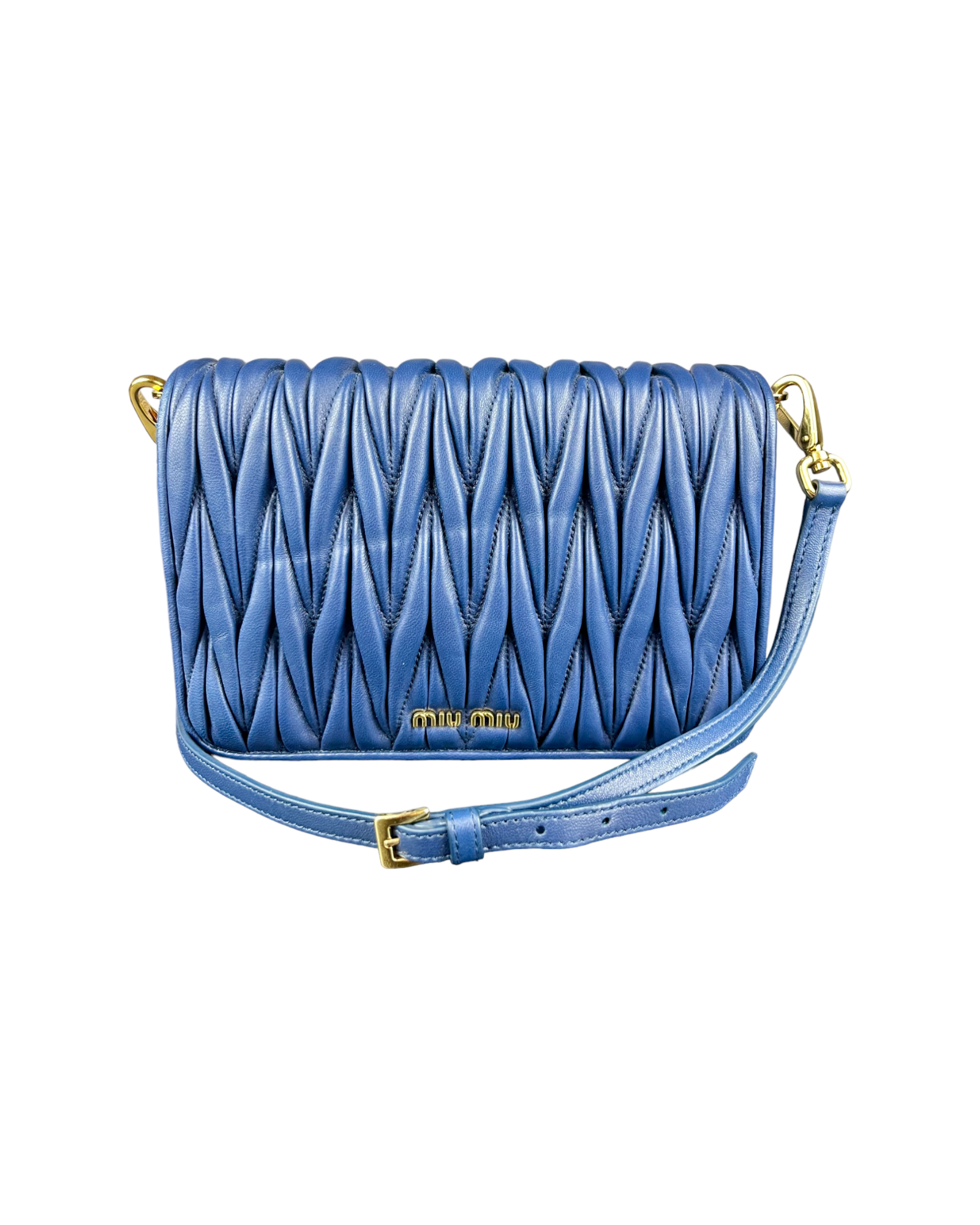 Miu Miu Blue Matelassé Leather Flap Crossbody Bag