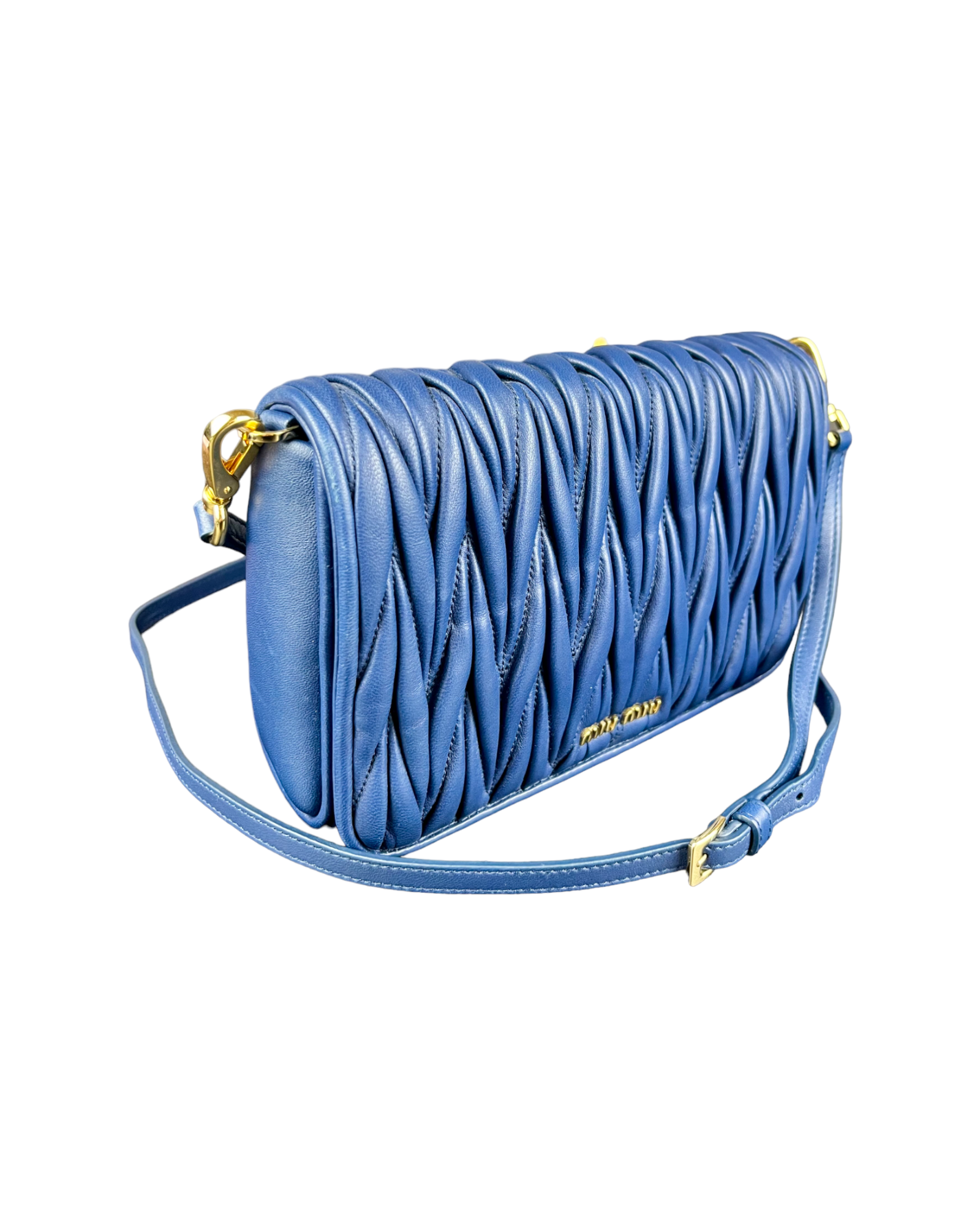 Miu Miu Blue Matelassé Leather Flap Crossbody Bag