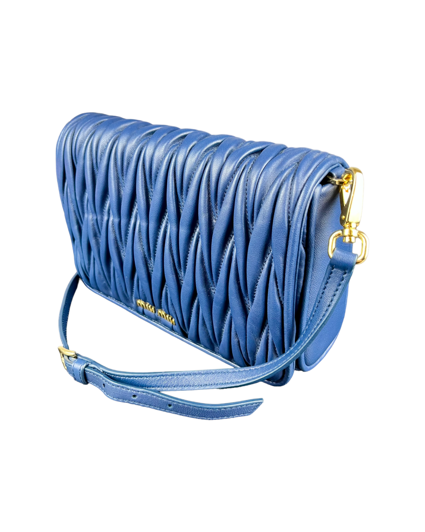 Miu Miu Blue Matelassé Leather Flap Crossbody Bag