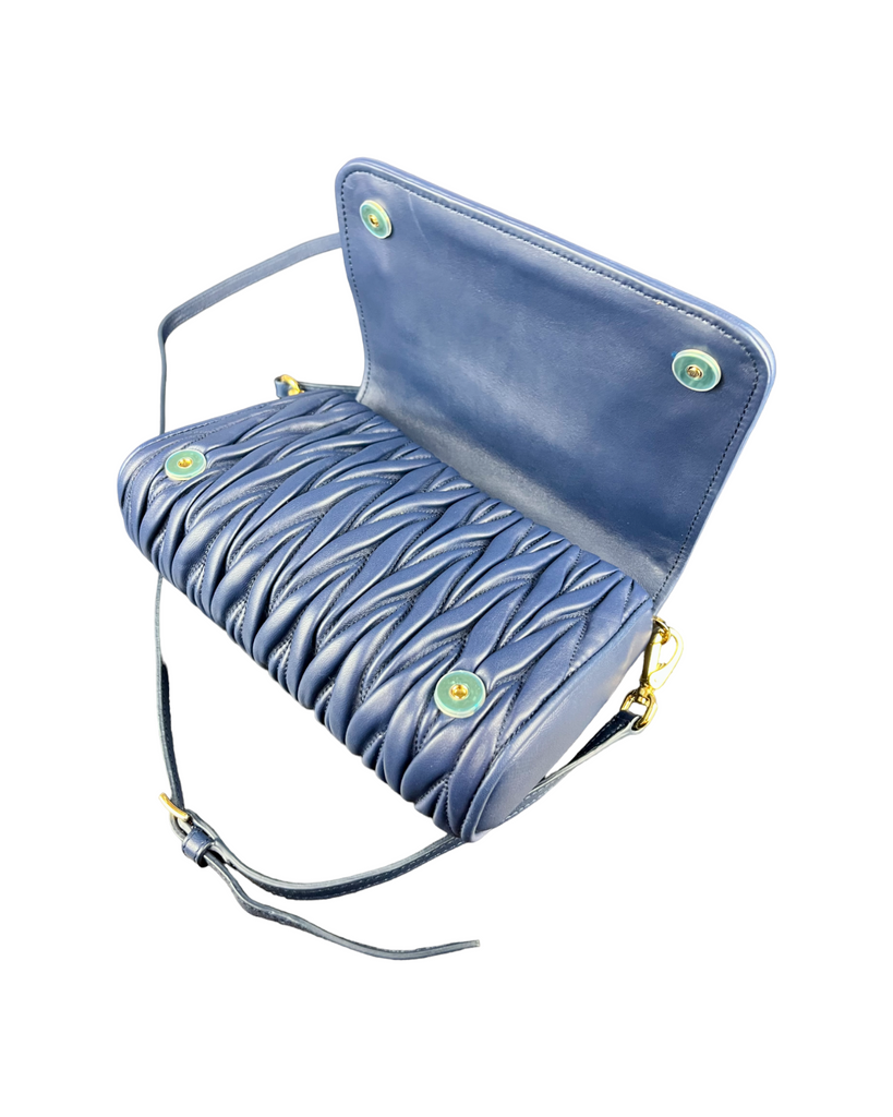 Miu Miu Blue Matelassé Leather Flap Crossbody Bag – SO. by Sora