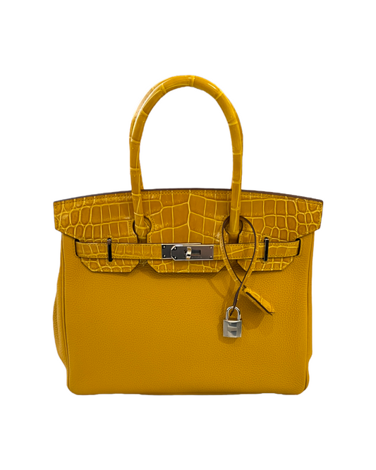 Hermes Birkin 30 Amber Croco Handbag